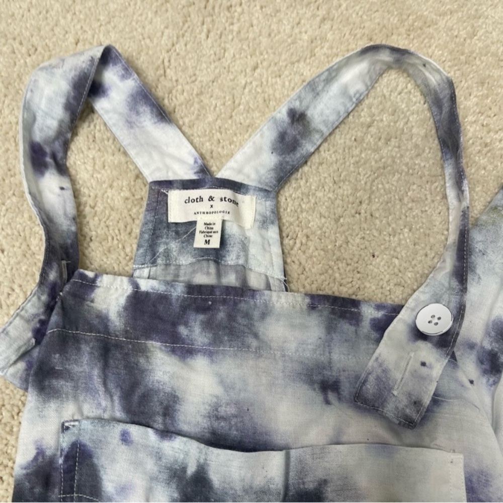 New Anthropologie Cloth & Stone Blue Gray Shibori Tie Dye Overalls Jumpsuit M - Picture 7 of 7